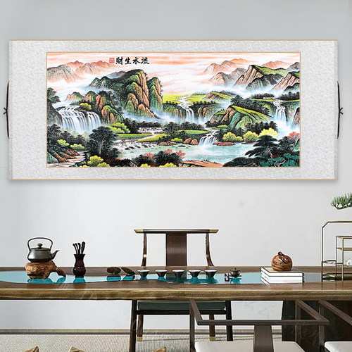 西墙没有太阳山水挂画新中式客厅装饰画办公室书房靠山图茶室壁画