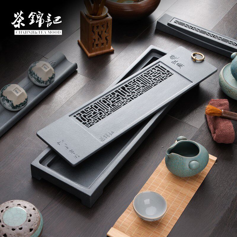 茶锦记 茶盘家用天然整块小号储水茶具托盘简约蓄水乌金石干泡台