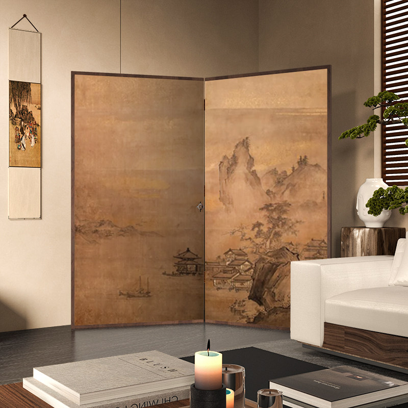 东方美学中式移动屏风隔断客厅玄关茶室酒店中古典定制折屏山水画