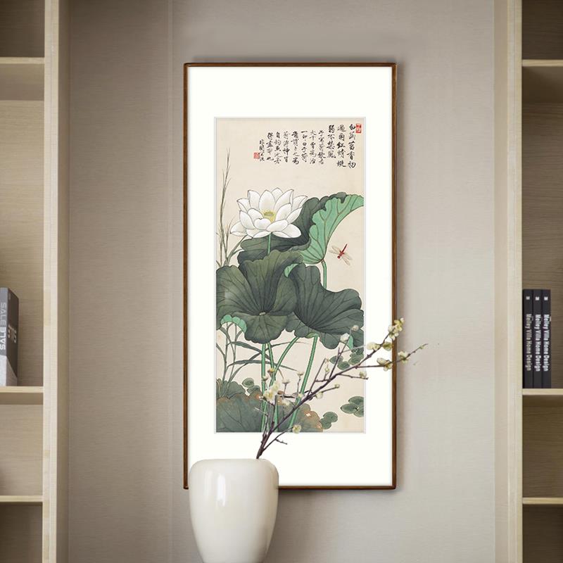 【十年老店】荷花玄关装饰画新中式走廊挂画荷塘蜻蜓翠鸟图