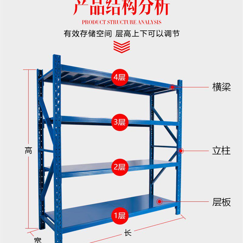 加厚仓库货架置物架地下室家用储物架超市重型多层仓储货物铁架子