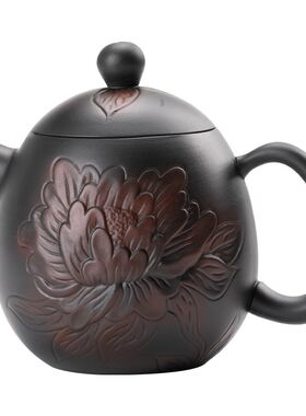 紫陶茶壶单个龙蛋壶小号纯手工紫砂雕花陶瓷家用大泡茶器功夫茶具