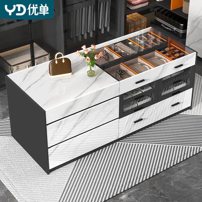 轻奢衣帽间岛台柜斗柜收纳柜珠宝首饰展示柜储物岩板中岛台K4