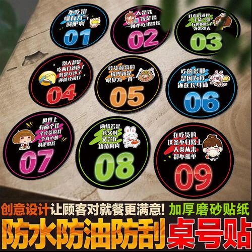 桌号贴数字贴纸编号贴餐厅饭店创意卡通号码牌餐桌烧烤串火锅店桌