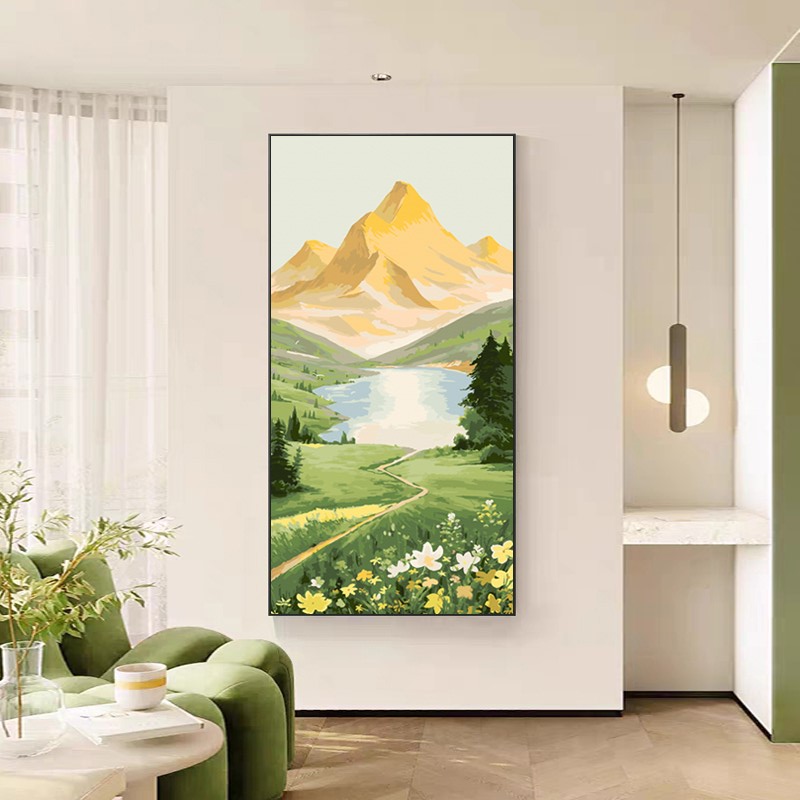 竖版日照金山DIY数字油彩画入户玄关装饰画风景山水画高级感挂画