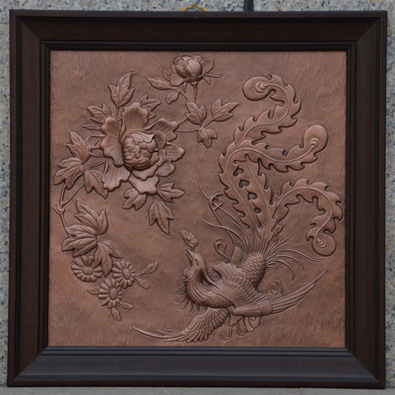 紫铜浮雕画新中式餐厅玄关挂画走廊立体装饰画电表箱竖版壁画麋鹿