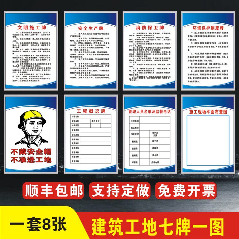 建筑工地五牌一图制度牌八大员岗位职责标识施工现场安全文明施工