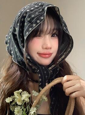 复古文艺棉麻丝巾百搭围巾早秋护颈装饰三角巾头巾领巾女日韩系脖