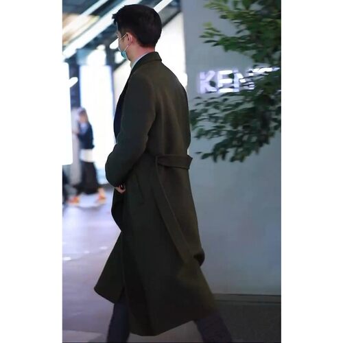 韩版毛呢大衣男子中长款加厚修身腰带休闲秋冬季外套双面羊绒风衣