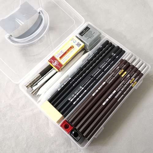 健桦铅笔盒美术生专用大容量素描工具小学生文具盒画画笔盒手提透