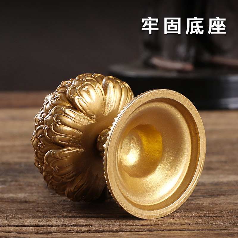 黄铜莲花酥油灯座家用灯盏供奉长明灯供灯财神蜡烛台多功能托台纯