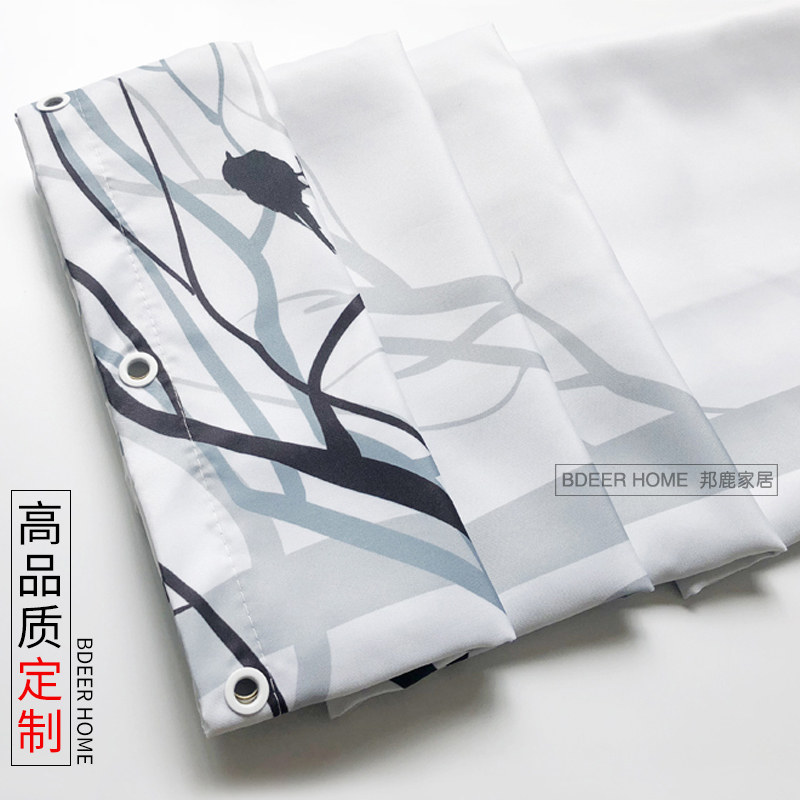 卡通浴帘防水防霉化妆室浴帘套装免打孔L浴室浴帘布磁性隔断挂帘