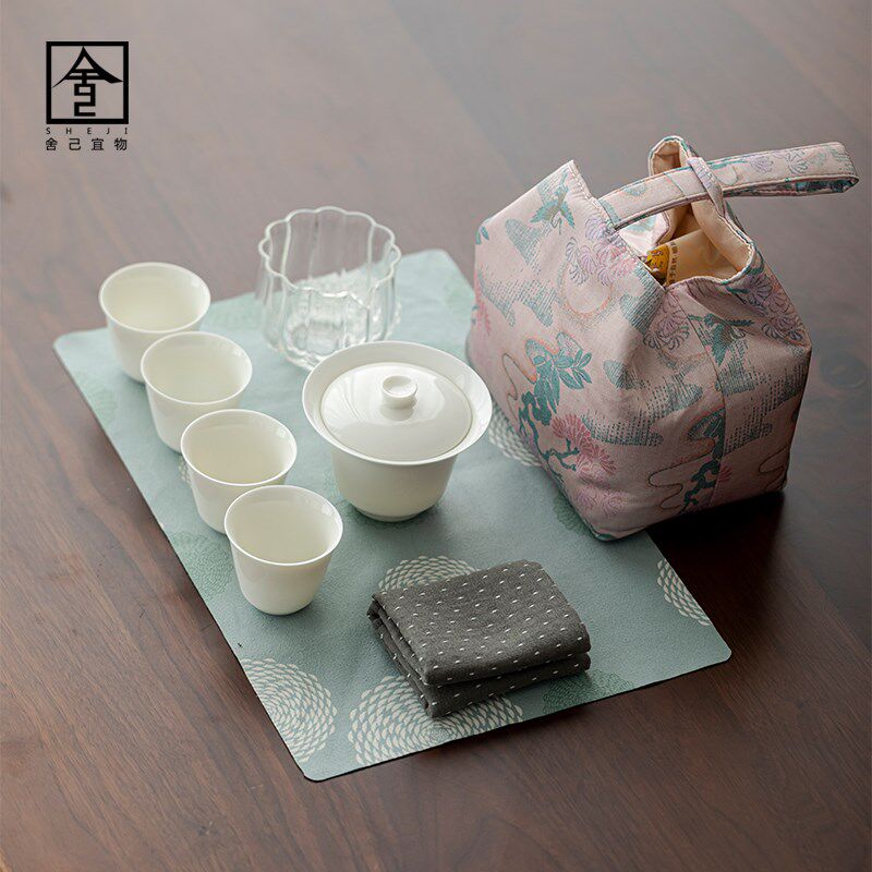 朱泥紫砂泡茶壶茶杯功夫茶具套装三才盖碗带盖户外泡茶器带茶事包