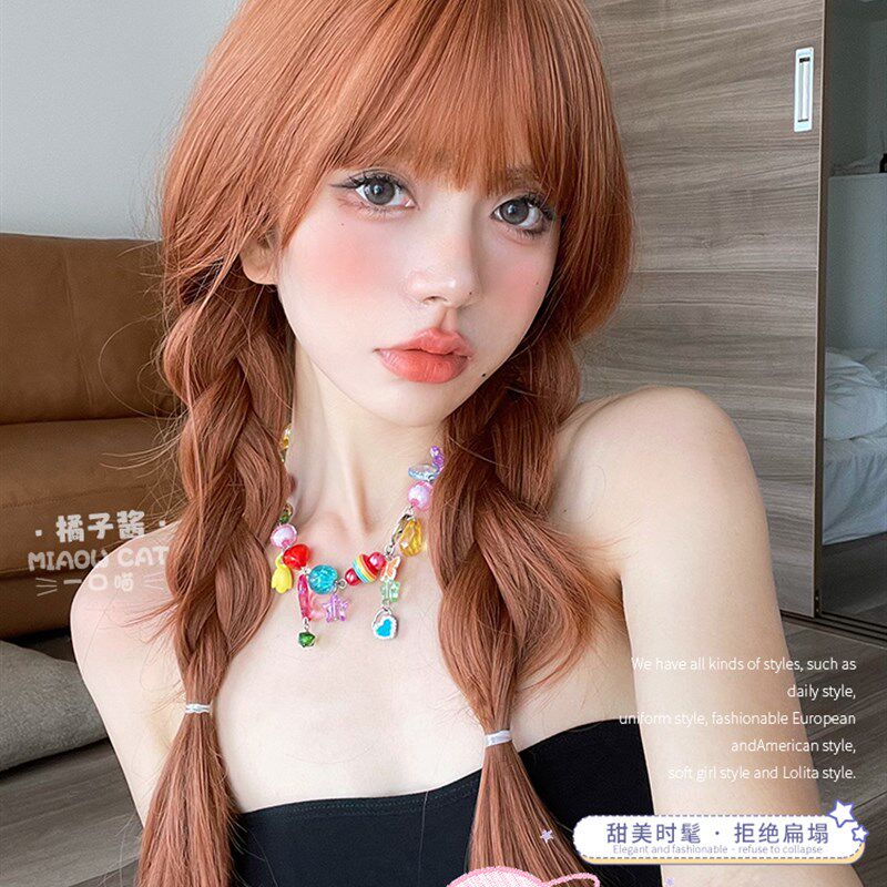 一口喵假发女日常长卷发网红自然夏季逼真齐刘海全头套【橘子酱】