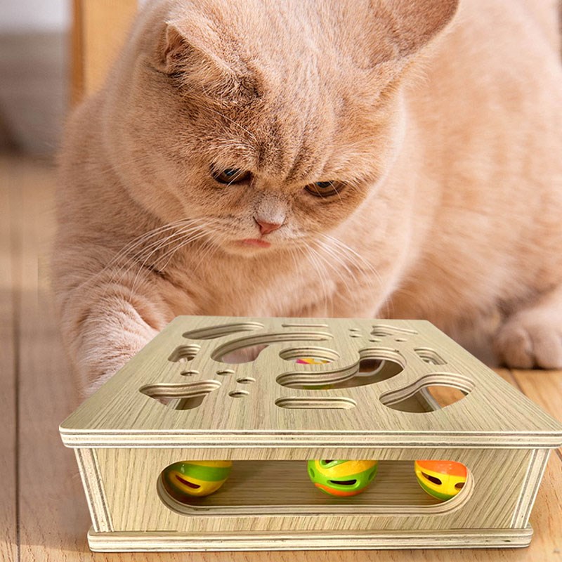 猫玩具迷宫盒子猫铃铛实木自嗨解闷玩具益智游戏猫咪轨道球猫抓板
