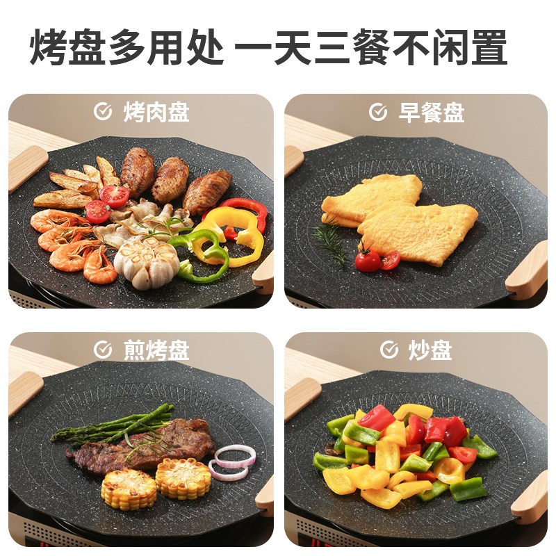 燃大师麦饭石烤肉户外便携不沾无烟烤盘电磁炉明火两用烤肉烧烤盘