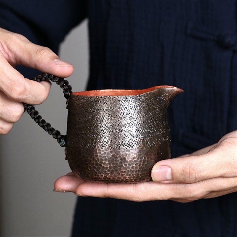 风谷山房 手工锤目纹紫铜侧把公道杯 加厚茶海分茶器匀杯公杯茶具