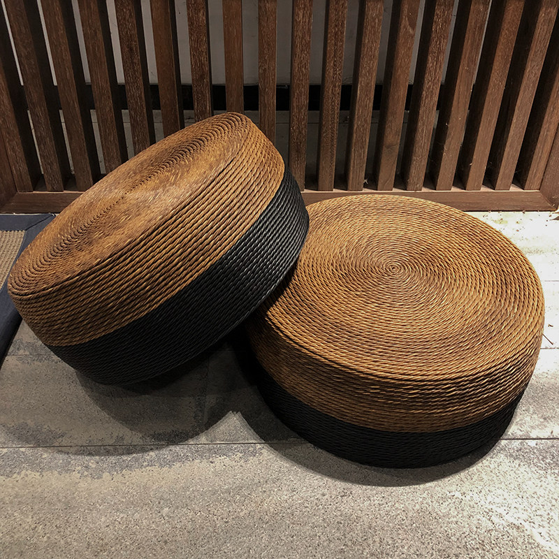 新中式矮凳蒲团凳榻榻米圆凳家用换鞋凳打坐凳日式藤编搁脚凳矮墩