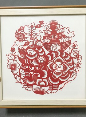 手工剪纸十二生肖相框摆件带盒子中国风家居装饰画特色礼品送老外