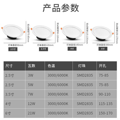 led筒灯嵌入式天花灯5W9W12W18瓦服装店铺商场4000K中性光商用