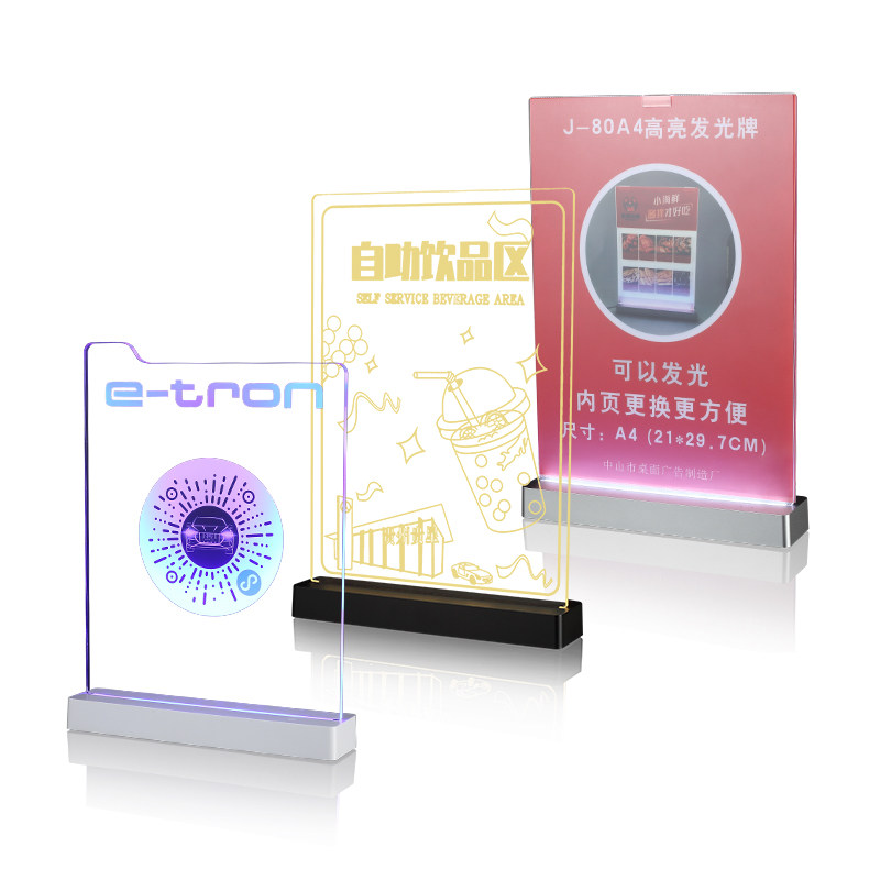 定制led透明发光桌牌台卡前台标识广告牌展示牌A4发光字价目表