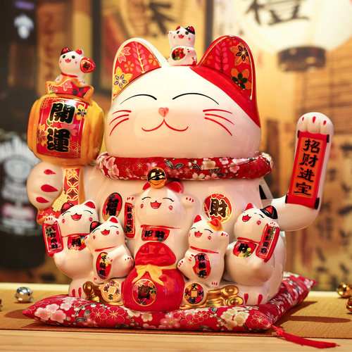 招财猫摆件开业大号自动摇手店铺收银台前台装饰品招手发财猫礼物