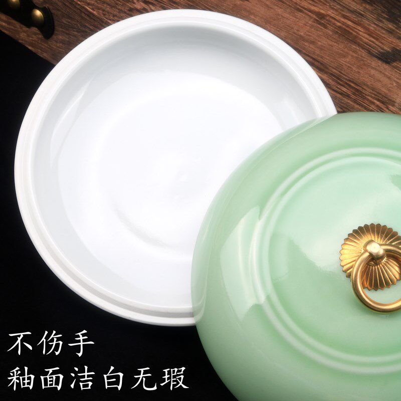 13cm铜环印泥盒大号瓷盒书法印泥缸景德镇陶瓷印尼缸装印泥盖印章