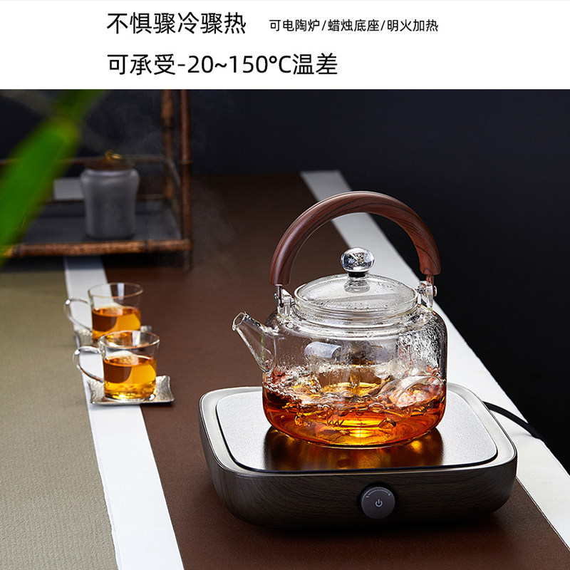 蒸煮两用耐高温玻璃茶壶大容量煮茶器电陶炉提梁壶泡茶 新羽手工