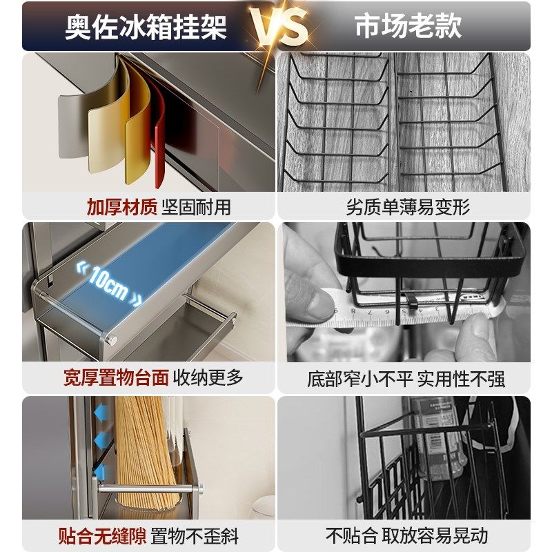 冰箱置物架侧面收纳挂架厨房多层保鲜膜调料瓶用品免打孔侧壁架子