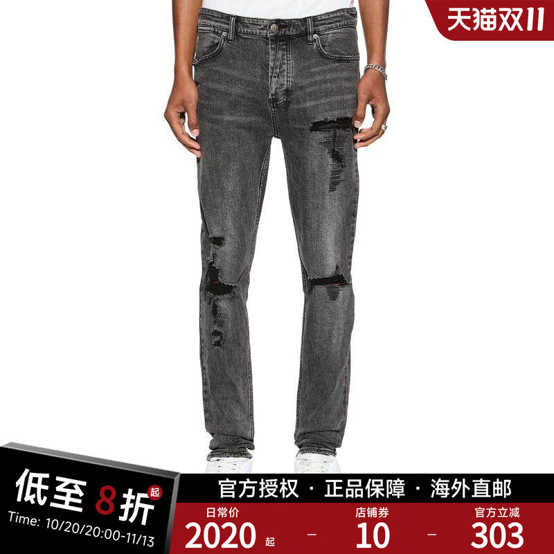 Ksubi VAN WINKLE系列ANGST TRASHED男士黑色破洞紧身牛仔裤29432