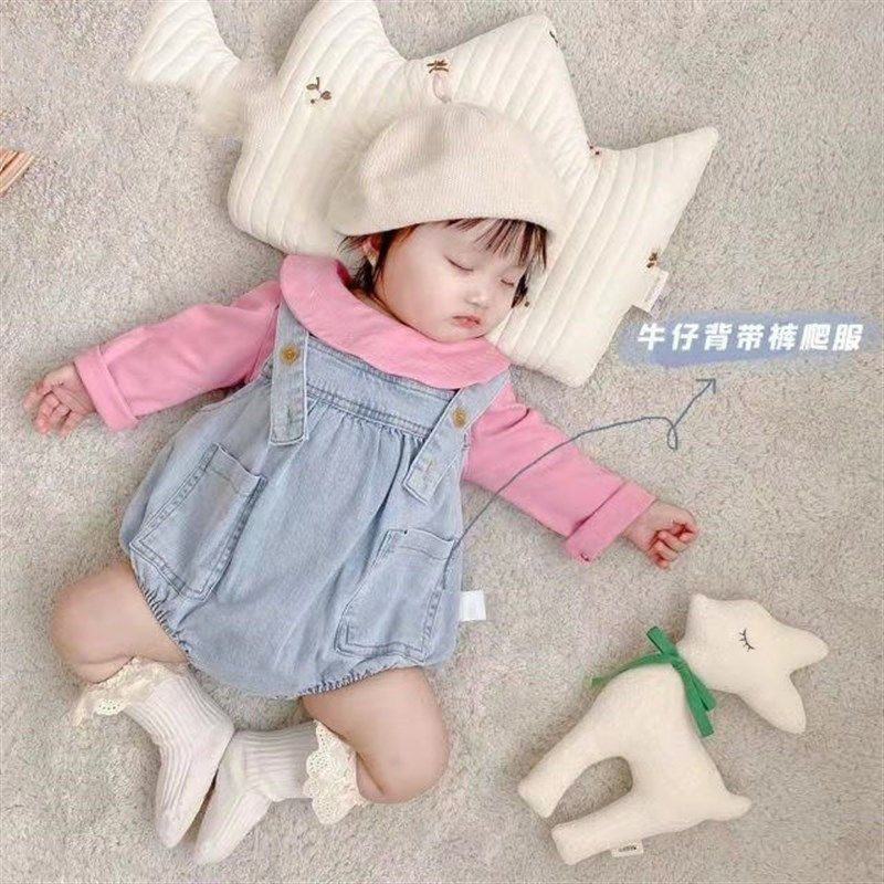 新生儿女婴童春季爬服背带两件包连身衣/爬服/哈衣