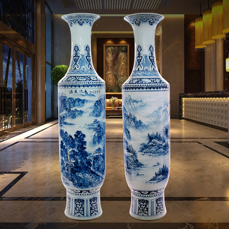 景德镇陶瓷中式手绘落地大花瓶客厅酒店公司别墅乔迁开业送礼摆件