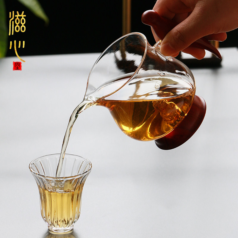滋心堂木把蜂鸟网红公道杯耐热玻璃分茶器茶海功夫茶具配件银饰品