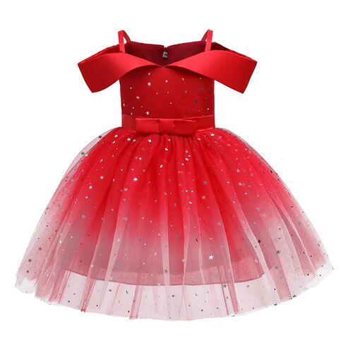 女童连衣裙童装红色圣诞演出服儿童裙生日礼服裙洋气公主裙蓬蓬裙