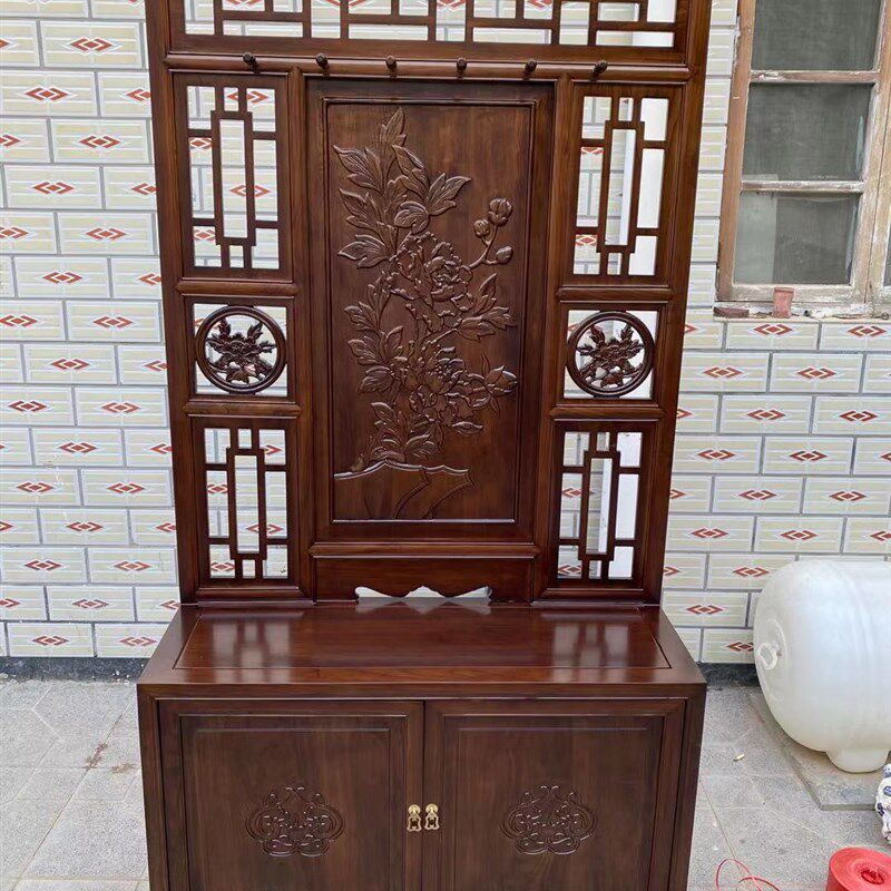 实木榆木仿古衣帽架带柜落地鞋柜玄关屏风衣架挂衣架多功能衣架