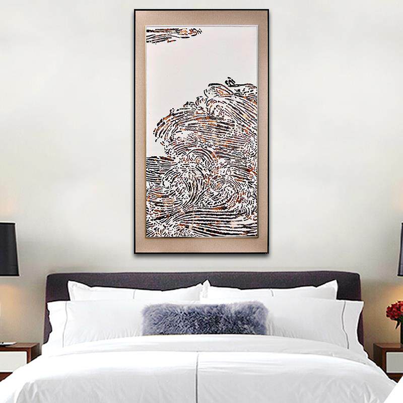 新中式山水综合材料实物挂画银箔客厅立体装饰玄关样板间餐厅包邮