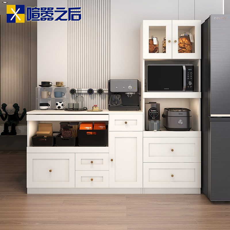 奶油风餐边柜餐厅高柜矮柜组合客厅烤箱微波炉储物柜碗橱柜8G242