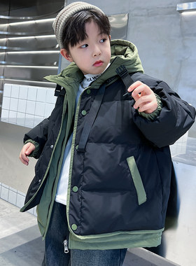 男童假两件羽绒服冬季加厚2023新款大童冬装免洗外套洋派冬款潮