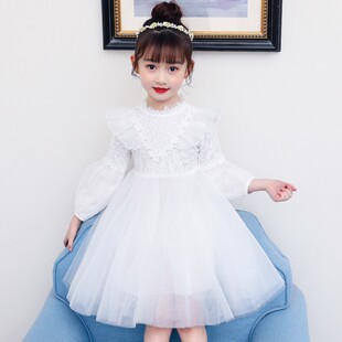 女童白色连衣裙秋冬加绒生日公主裙春秋季儿童裙子蓬蓬白纱裙秋款
