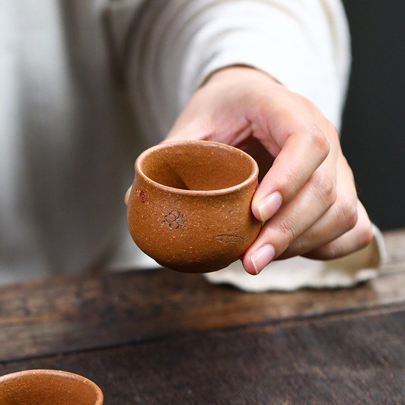 名壶秋月宜兴紫砂杯原矿五彩段泥品茗杯愉悦主人杯小口杯功夫茶具