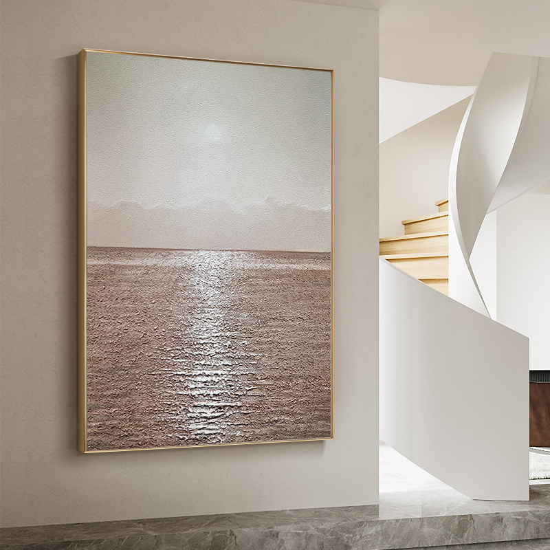 大幅手工纯手绘油画北欧轻奢玄关装饰画日出风景挂画暖色新品壁画