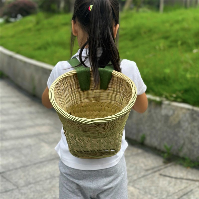 竹编儿童背篓制品纯手工编织工艺品萝筐小孩背筐复古拍照道具采摘