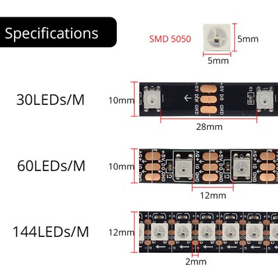 WS2812B灯带5V内置ic可程式设计单点控SK6812全彩LED流水跑马灯条