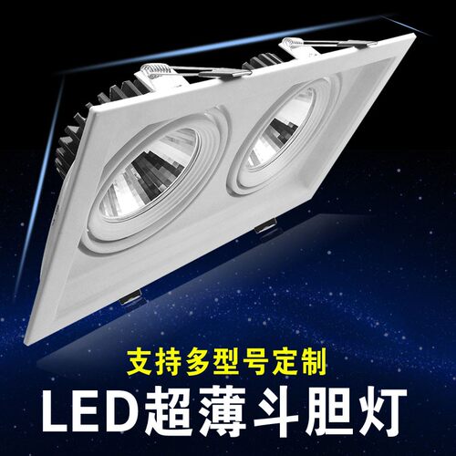 LED超薄斗胆灯格栅两眼筒灯商场12w15w20w嵌入单双头三头天花射灯