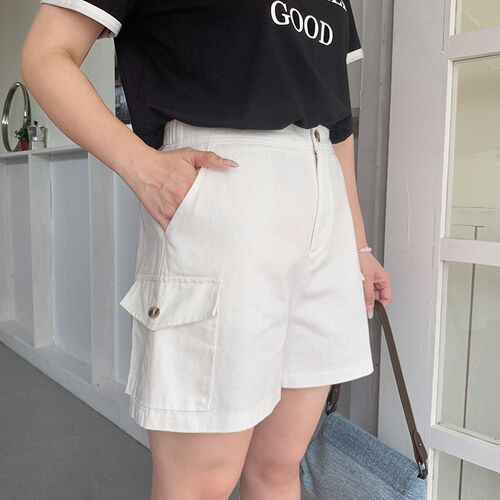 胖mm阔腿短裤春夏大码女装高腰宽松百搭a字显瘦遮胯裤子31760。