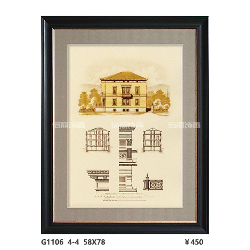 美式风景建筑物 客厅 书房 玄关 沙发背景装饰画有框画挂画墙画