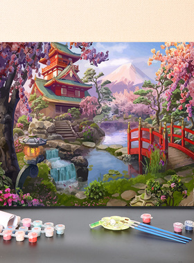 数字油画diy填充中国风古代亭台楼阁手工填色风景装饰画油彩画画