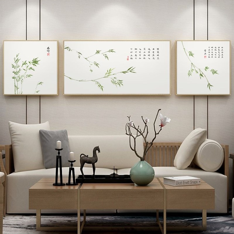 床头画沙发背景墙壁画新中式客厅装饰画禅意竹子挂画竹报平安卧室