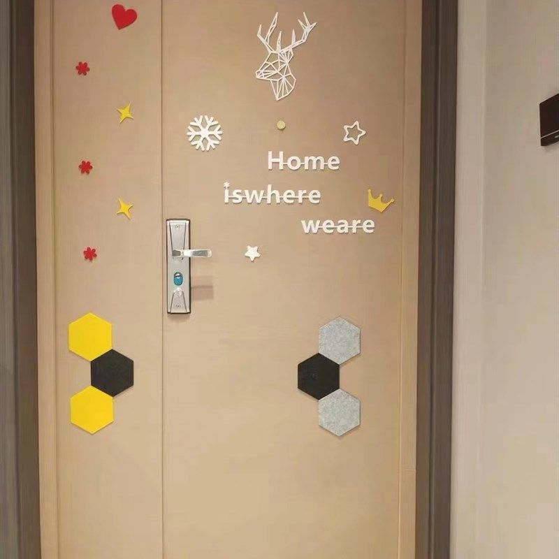 自粘子母门毛毡门贴纸高档防盗门豪华门配件不锈钢通用隔音门贴纸