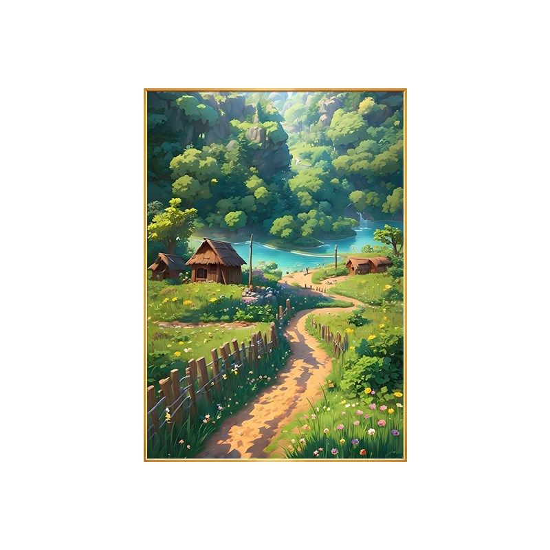宫崎骏手绘油画入户玄关装饰画绿水青山客厅沙发背景墙挂画大芬村